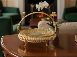 Round Glass Centerpiece Tray with Ornate Cage Filigree Base