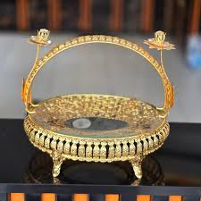 Round Glass Centerpiece Tray with Ornate Cage Filigree Base