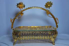 Rectangular Glass Centerpiece Tray with Ornate Cage Filigree