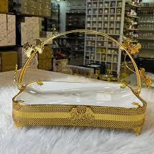 Luxury Footed Basket Tray with Butterfly Accent Arch Handle