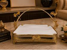 Luxury Footed Basket Tray with Butterfly Accent Arch Handle