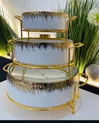 Luxury 3-Piece White & Gold Textured Ceramic Buffet Warmer Set