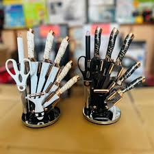 Premium Royal Marble & Wood-Grain 9-Pcs Kitchen Knife Set