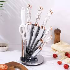 Premium Royal Marble & Wood-Grain 9-Pcs Kitchen Knife Set
