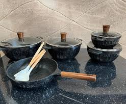 Luxury 15-Piece Speckled Black Granite Non-Stick Cookware Set