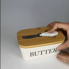 Premium Butter Dish and Cheese Board Set with Wooden Base and Knife