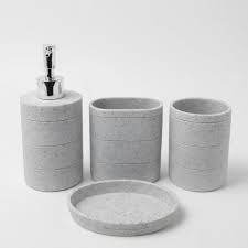 LUXURY RESIN BATHROOM ACCESSORIES SET STONE TEXTURE GREY 4 PIECES SET
