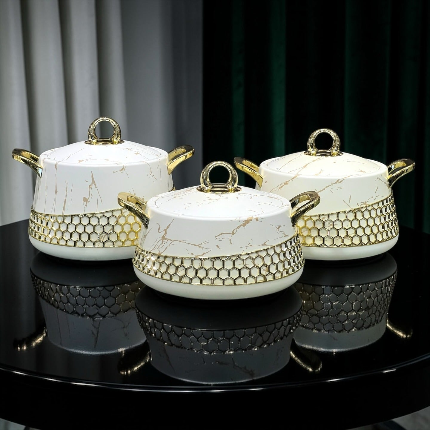 Premium Non-Stick Stackable Pots with Gold Die-Cast Handles and Lids